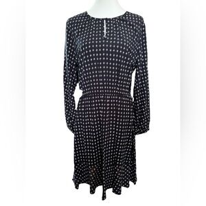 Old Navy Waist-Defined Keyhole Ruffle Black White Modest Dress, Large, Elastic